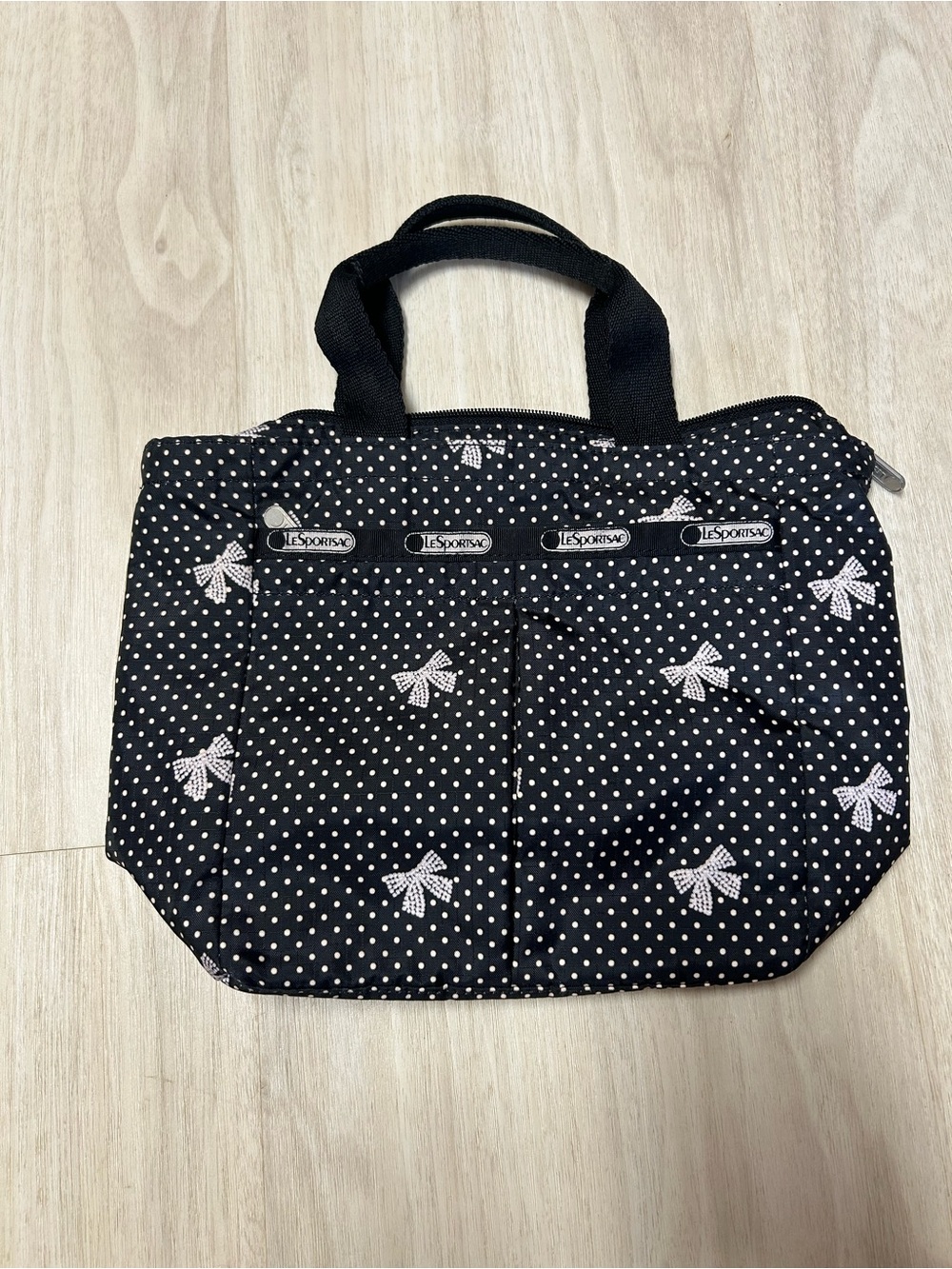 Lesportsac Black White Polka Dot Bow Purse Bag Nylon